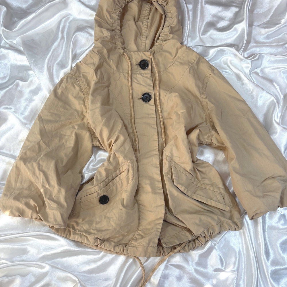 Vintage Old Navy Jacket Tan Excellent Hooded Utility Drawstring Hem Utility M